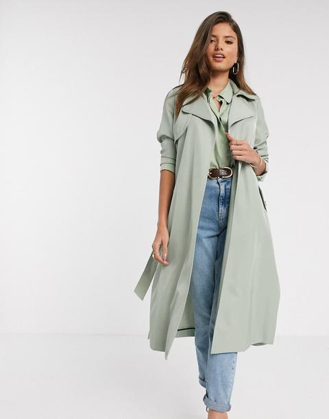 Gabardina Con Cinturón En Verde Salvia De River Island