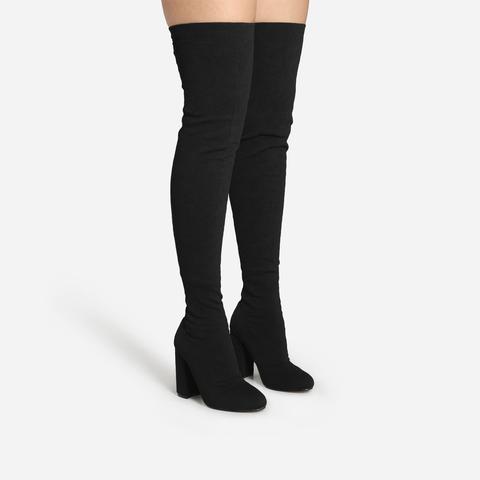 Centrefold Over The Knee Thigh High Long Sock Boot In Black Knit, Black