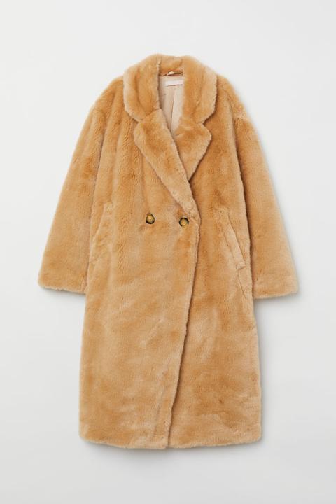 H & M - Faux Fur Coat - Beige