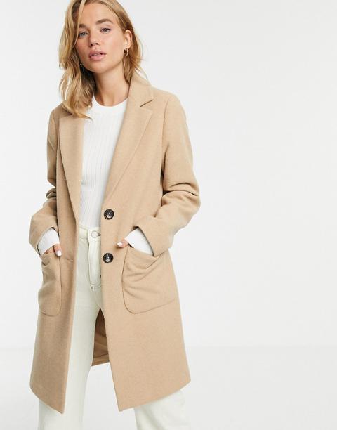 New Look Button Front Coat In Beige