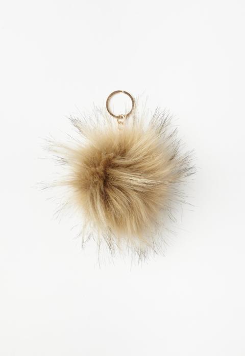 Beige Pom Pom Key Ring