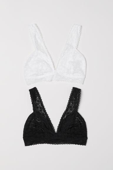 H & M - Bralette In Pizzo, 2 Pz - Bianco