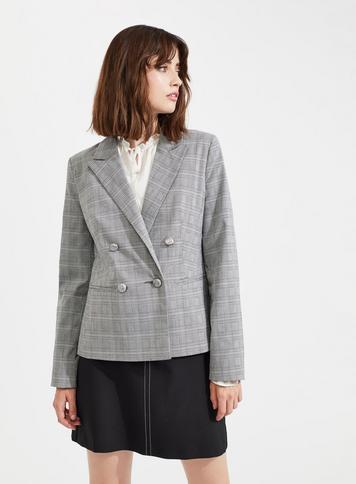 Womens Check Military Blazer, Black