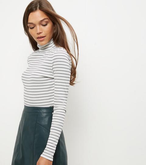 White Stripe Turtle Neck Long Sleeve Top