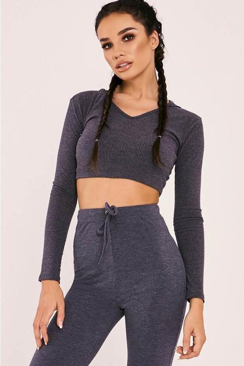 Sarah Ashcroft Grey Ribbed Hooded Crop Top