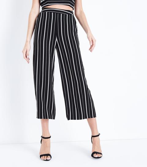 Black Stripe Cropped Wide Leg Trousers New Look