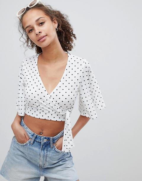 New Look - Top A Pois Con Allacciatura Laterale - Multicolore