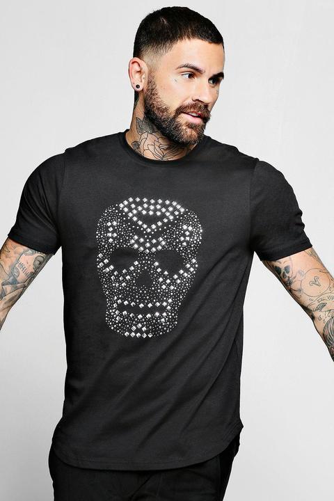 Skull Studded T-shirt With Curve Hem