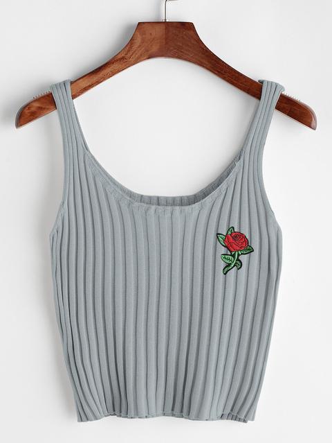 Rose Patch Ribbed Tank Top