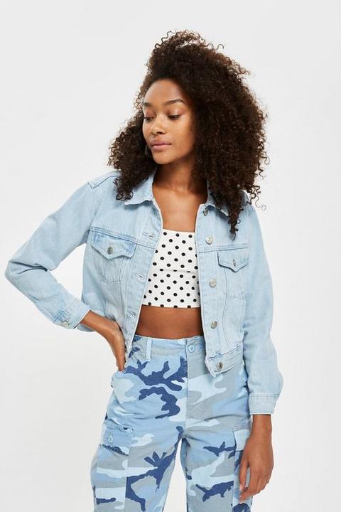 Womens Boxy Fit Denim Jacket - Bleach Denim, Bleach Denim