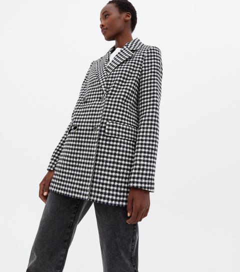 Tall Black Gingham Check Long Blazer New Look