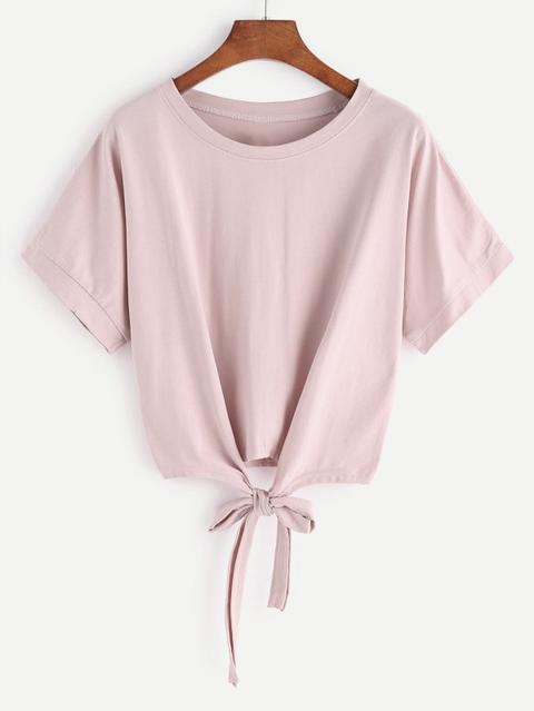 Rosa Annodata Sul Davanti Crop T-shirt