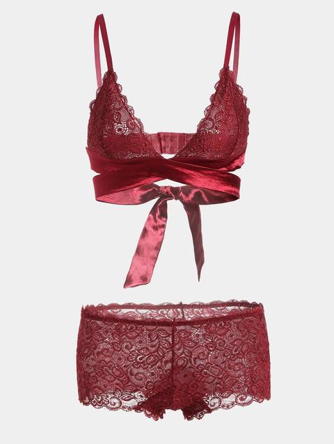 Set Completo Reggiseno Avvolgente In Pizzo