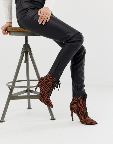 Asos Design Elaina Tiger Print Lace Up Boots - Multi