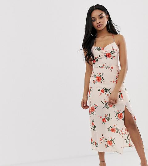 Fashion Union Petite Cami Midi Dress With Lace Up Back-pink