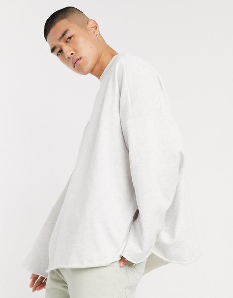 Asos Design Organic Extreme Oversized Sweatshirt With Raw Edge In White Marl