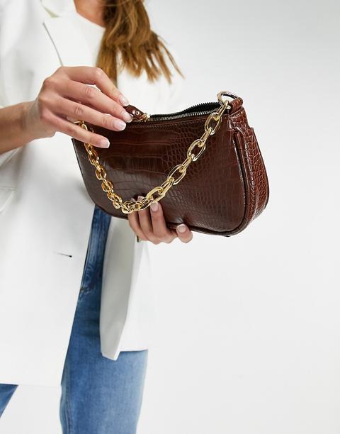 My Accessories London 90s Shoulder Bag With Chain In Brown Croc