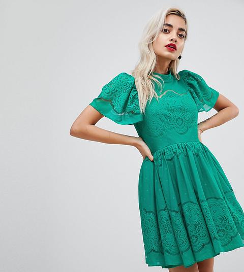 Minivestido De Encaje Con Manga Abullonada De Asos Petite