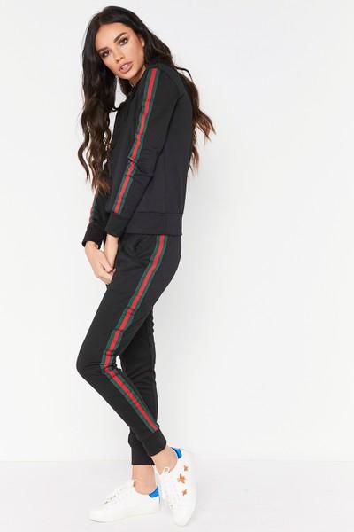 Tabitha Black Side Stripe Hooded Tracksuit