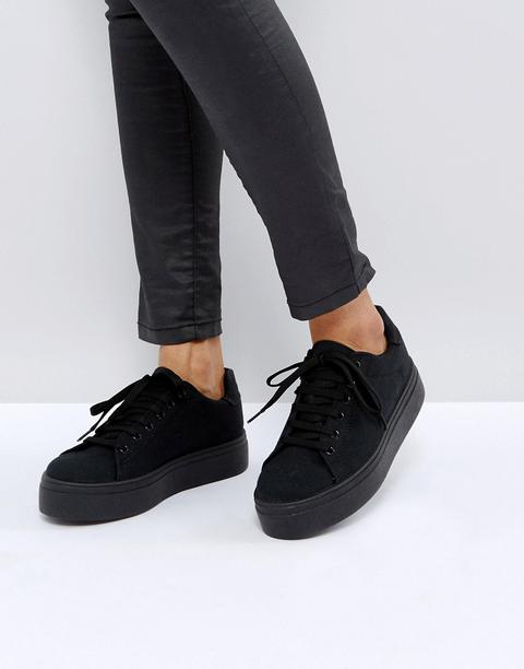 Asos Design - Day Light - Sneakers Stringate Con Suola Spessa Flatform - Nero