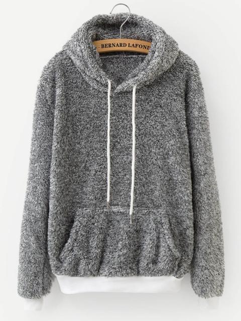 Solid Drawstring Teddy Hoodie