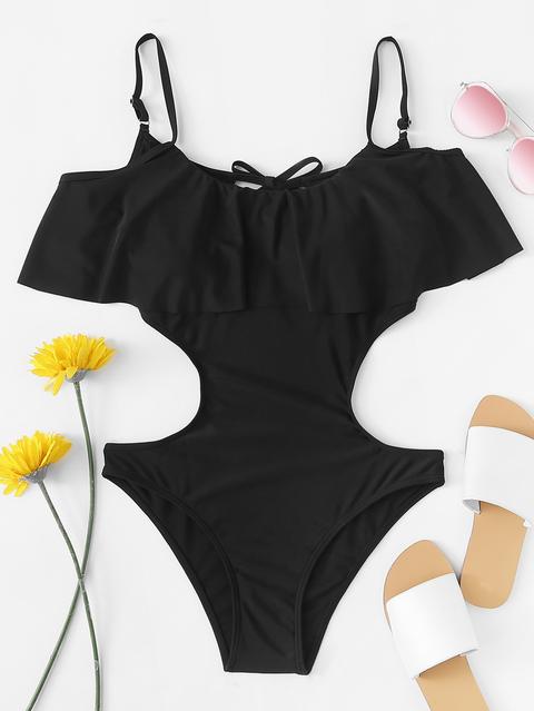 Ruffle Open Back One Piece Swimsuit