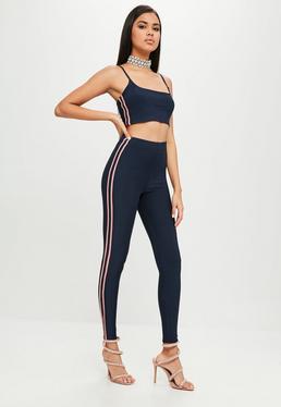 Bybel X Missguided Leggings Con Rayas En Azul Marino Brillante