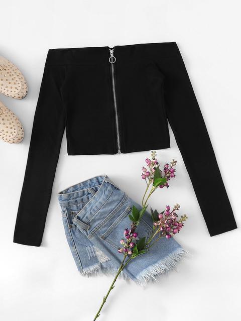 Off Shoulder Zip Up Tee