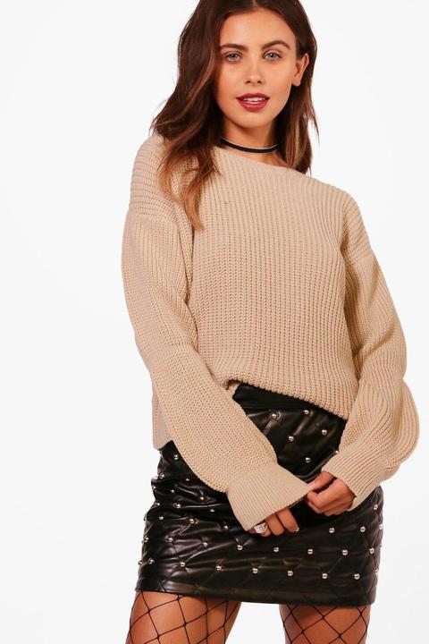 Petite Carla Pullover In Maglia A Coste Con Maniche A Palloncino