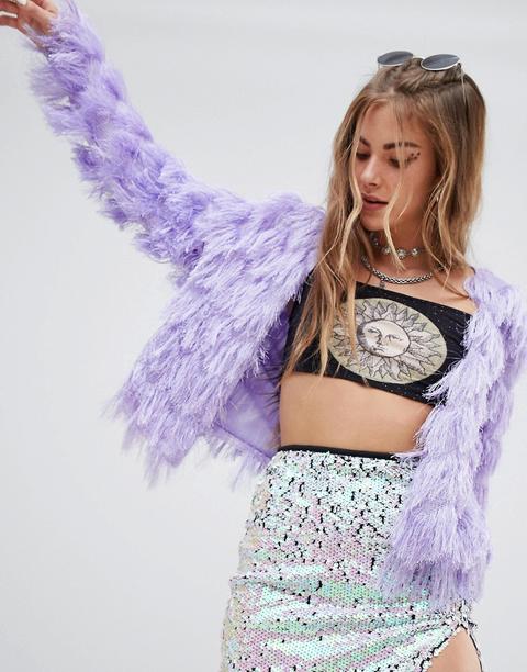 Motel Festival Jacket In Shaggy Knit - Lilac