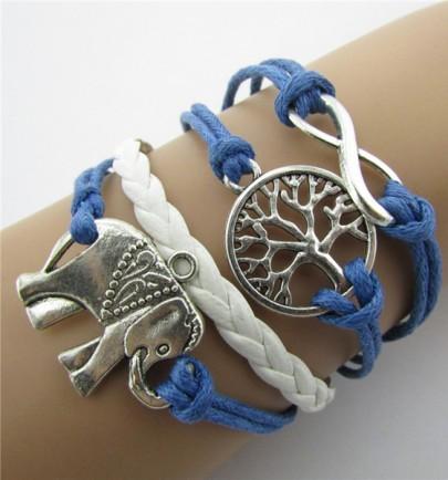 Pulsera Árbol Elefante Vendimia Tejida Azul