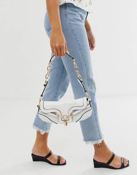 Bolso De Hombro Con Diseño De Efecto Cocodrilo Estilo Años 90 Y Detalle De Candado De Asos Design-blanco