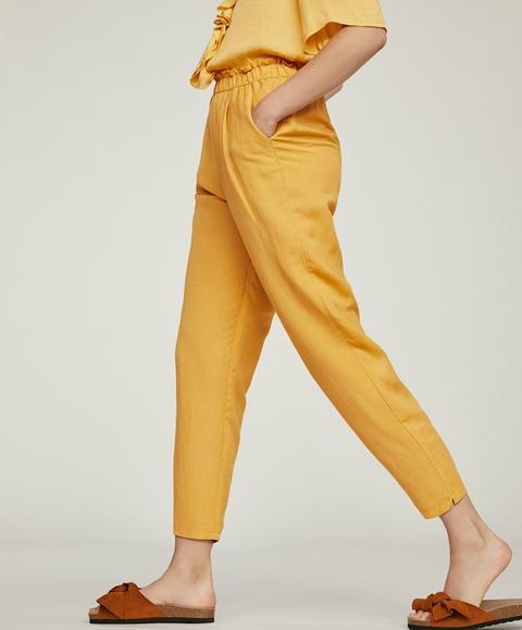 Pantalón Largo Básico Lino Color: Amarillo Talla: M Material: Viscosa,lino,algodón,