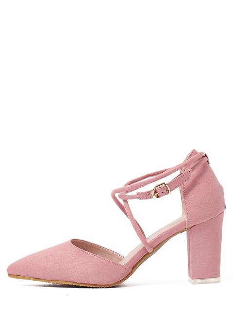 Pumps Faux Suede Cruzado Strappy Grueso Rosa