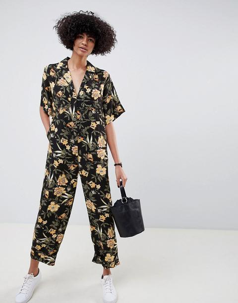 Asos Design - Tuta Da Lavoro Con Stampa A Fiori - Multicolore