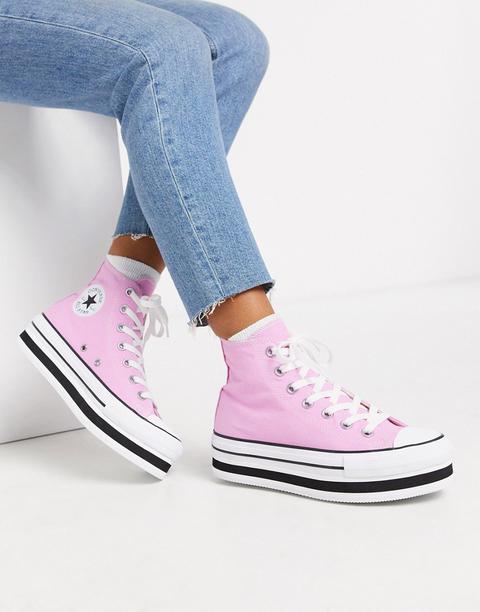 Converse Chuck Taylor Hi Layer Flatform Pink Trainers from ASOS on 21  Buttons