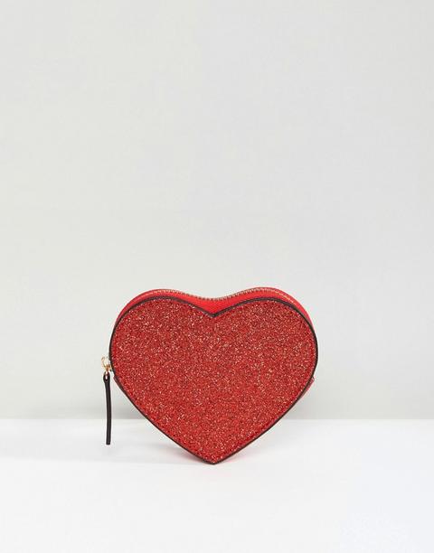 Asos - Portamonete Glitterato A Forma Di Cuore - Rosso