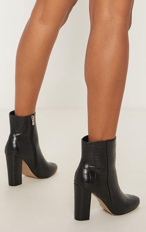 black faux croc ankle boot