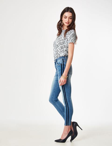 Medium Blue Jeans With Side Strap Detail