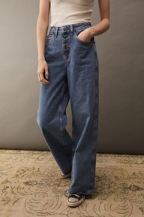 button fly wide leg jeans
