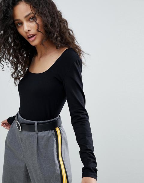 Bershka - Maglia A Maniche Lunghe Con Scollo Quadrato - Nero