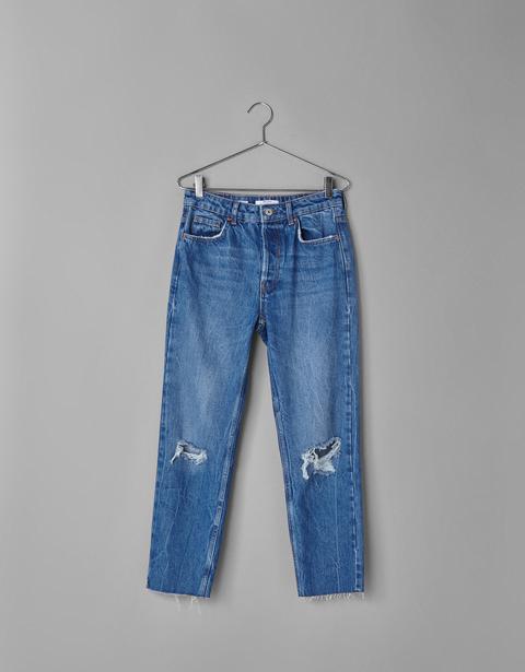 Jeans Straight Cropped Mid Rise