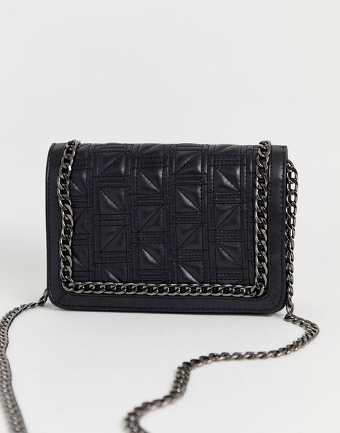 Asos Design - Borsa A Tracolla Squadrata Trapuntata Con Catena - Nero