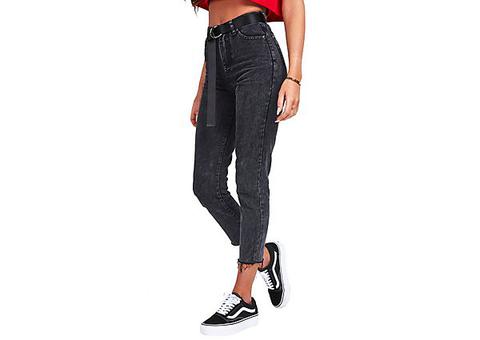 Siksilk Acid Wash Mom Jeans - Black - Womens