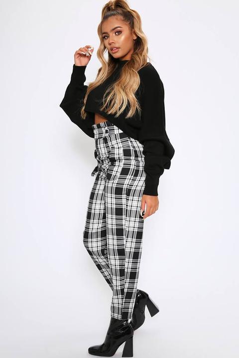 Black Check Cargo Paperbag Trousers