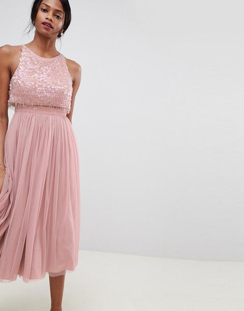 Vestido Midi Con Adornos De Asos Design-rosa