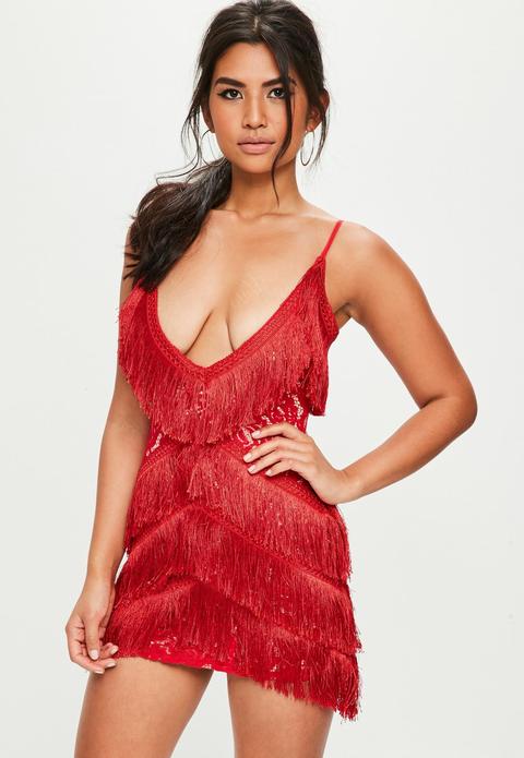 Red Tassel Detail Mini Dress, Red