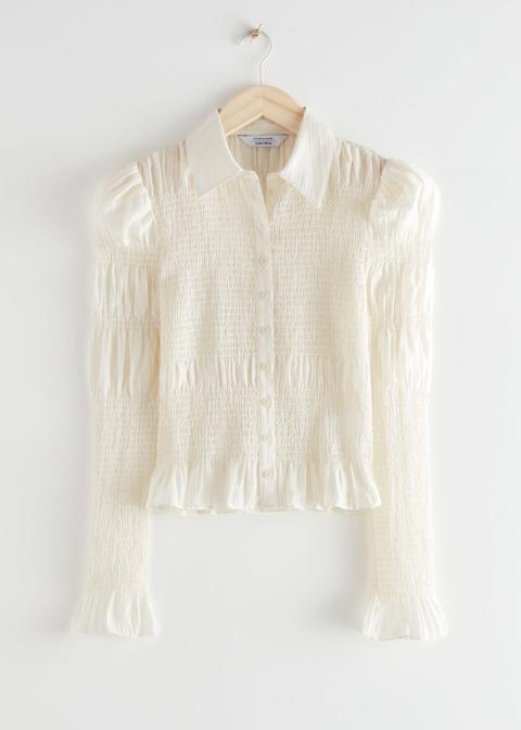 Fitted Smocked Shirt - White