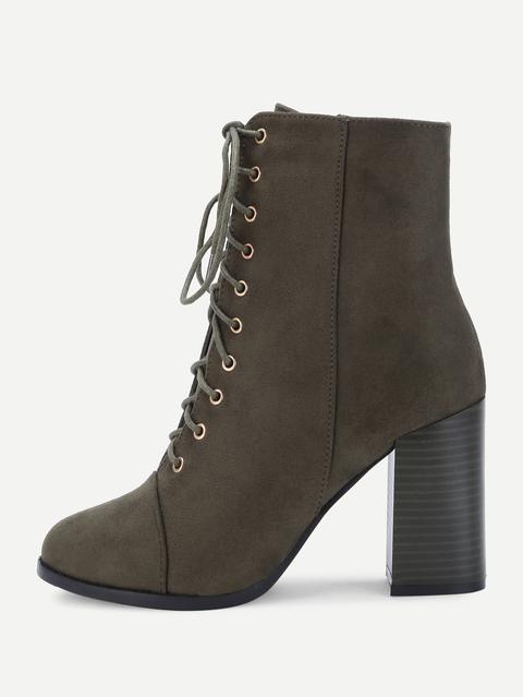 Lace Up Block Heeled Ankle Boots