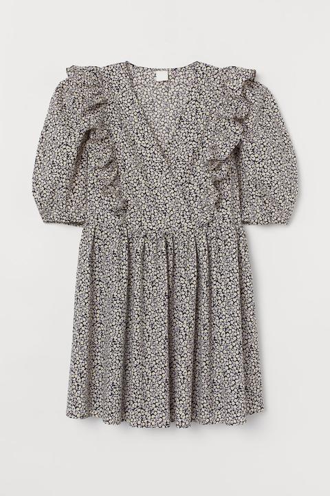 Puff-sleeved Dress - Grey